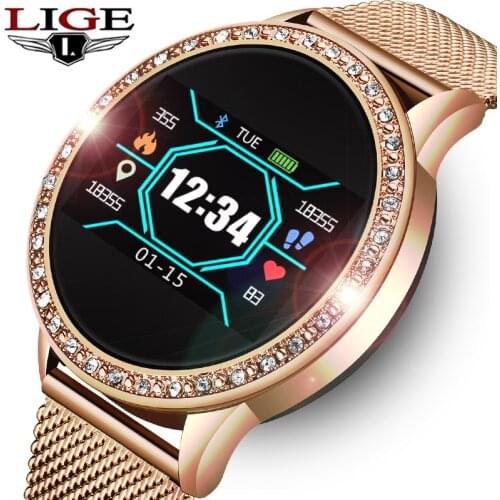LIGE Ladies Smart Watch Women Blood Pressure Heart Rate Monitor Fitness tracker Sport Smart Band Alarm clock reminder Smartwatch