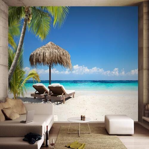 Modern Island Beach Coconut Tree Seascape Mural 3D Wallpaper Living Room Bedroom TV Background Wall Decoration 3D Wall Sticker
