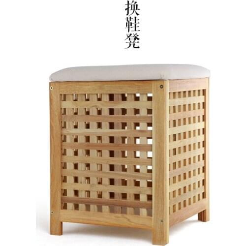 Mingei Japanese home fashion creative real small wooden stool upholstered stool foot stool changing his shoes bench chair green