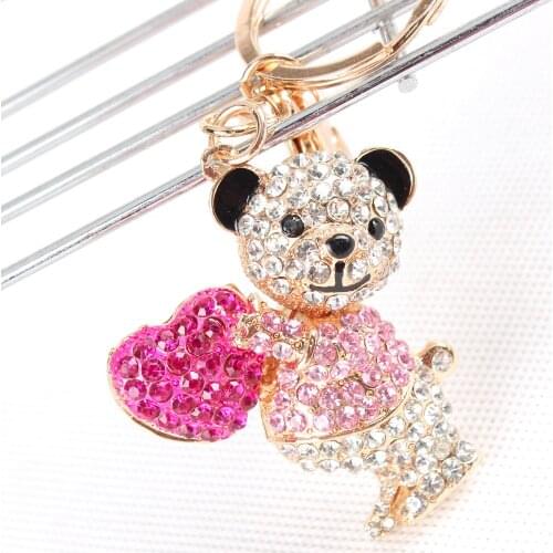Lovely Bear Sweet Love Heart Charm New Cute Crystal Pendant Purse HandBag Key Ring Chain Party Favorite Accessories