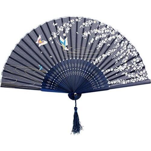 Generic 1Xjapanese Design Silk Handheld Folding Fan Hollow Out Hand Folding Fans Outdoor Dancing Wedding Party