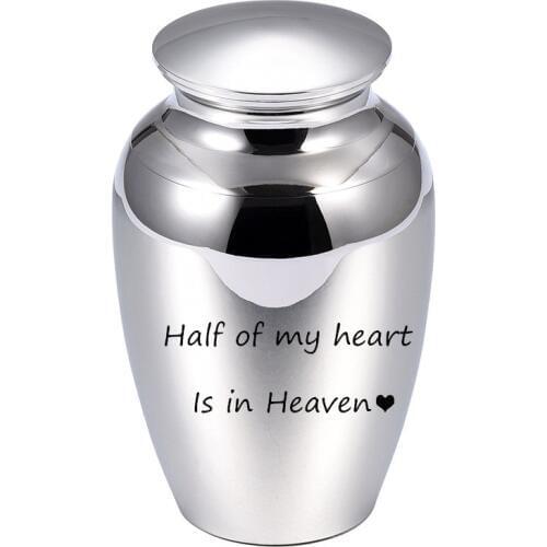 2.8" Height Stainless Stainless Cremation Urn for Loved One Ashes Keepsake Mini Keepsake Urn-Half of my heart Is in Heaven