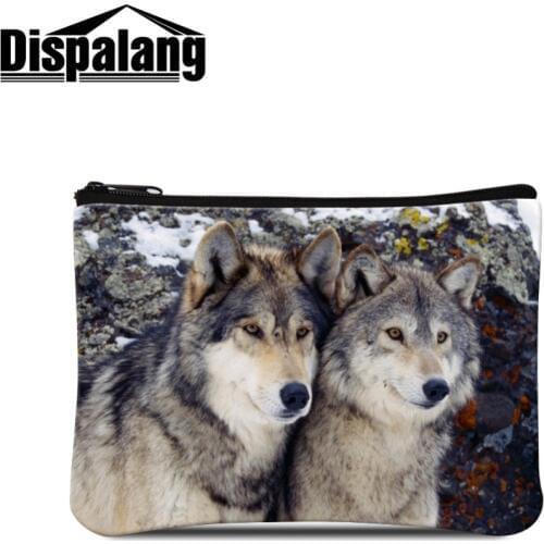 Vintage Clutches Bags Pretty Wolf Printed on Mini Coin Bags Women Small Pouch Plastic Coin Purse Smart PU Cosmetic Compartments