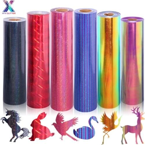 XFX HTV 1 Sheet 25x30.5cm Laser Heat Transfer Vinyl Camouflage Leopard Glass Hologram Rainbow PET Press Tshirt Iron On HTV Film