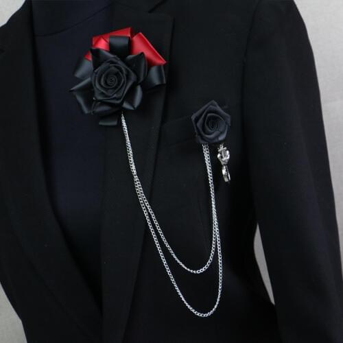 I-Remiel Handmade Korean Rose Flower Tassel Black Brooch Men Lapel Pin Badge Suit Shirt Collar Brooches Corsage Accessories