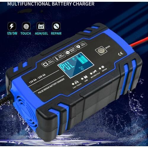 FOXSUR 12V 24V 8A Car Motorcycle Battery Charger ,Lead Acid AGM GEL WET Smart Battery Charger, Pulse Repair Battery Charger