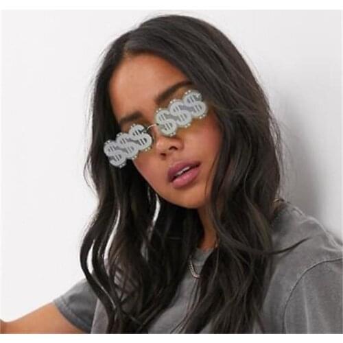 Funny Dollar Sunglasses Female Fashion Shades Luxury Rimless Eyewear Celebrity Party Prom Sun Glasses For Women Silver UV400