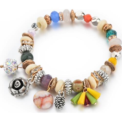 Szelam Multicolor Charm Bracelets & Bangles Crystal Stone Bracelets For Women Elastic Rope Chain Jewelry DIY SBR170044