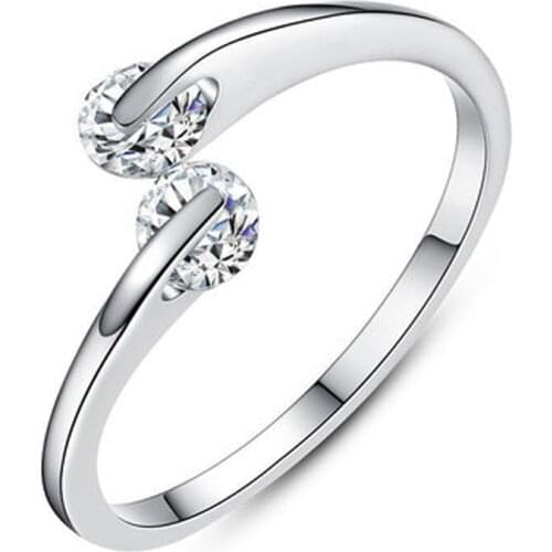 925 Sterling Silver Shiny Cubic Zirconia Rings for Women Trendy Crystal Finger Rings Adjustable Wedding Rings for Women Gift