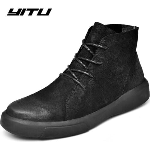 Winter Men Snow Boots Ankle Boots Man Leather Plush Warm Men Motorcycle Boots Autumn Outdoor Man Work Shoes Plus Size 37-47