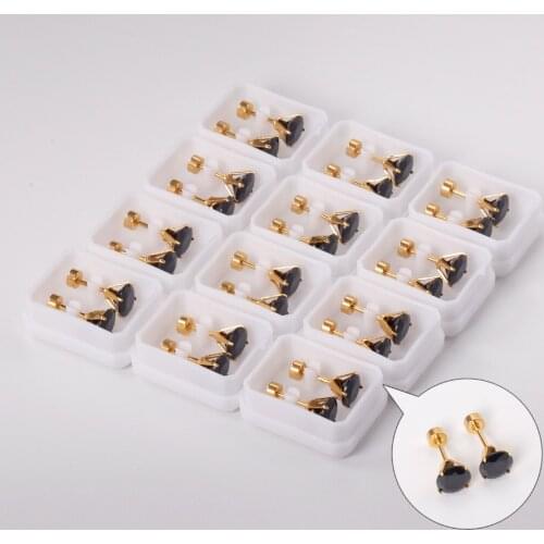 12 Pairs Round Black Crystal Earrings Stainless Steel Women Earrings Punk Ear Stud for Party Jewelry Accessories Wholesale