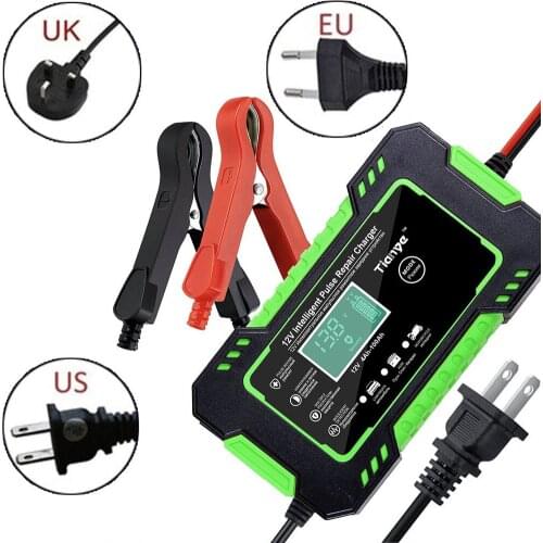 12V 6A Green Full Automatic Car Motorcycle Intelligent Pulse Repair Digital Display Charger Lead-acid Wet Dry Lead Acid Battery