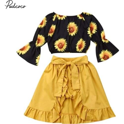 2019 Brand Summer Autumn Kid Baby Girl Clothes Long Sleeve Tops Sunflower Blouse+Shorts+Bow Ruffle Dress Outfit Set Holiday 3Pcs