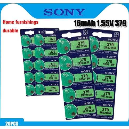 20PCS SONY Watch Battery 1.55V 379 SR521SW D379 SR63 V379 AG0 Silver oxide Button Coin Cell Batteries MADE IN JAPAN