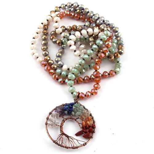 Free Shipping Bohemian Jewelry long knotted 5 Color Multi Crystal Rainbow Round Pendant Necklace For Women Ethnic Necklace