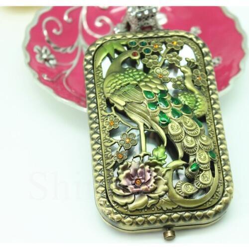 Free Shipping Handle Mirror Metal Peacock Handbag Mirror Double Side Mirror