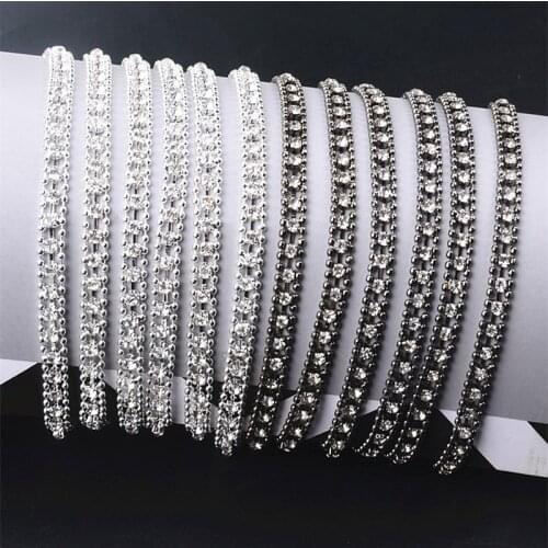 Sew On Rhinestone Chain 5 Yard Dense Crystal Diamond Chain Silver Trim Beaded Sewing Clothing Diy Wedding Dress Shoes Accessory
