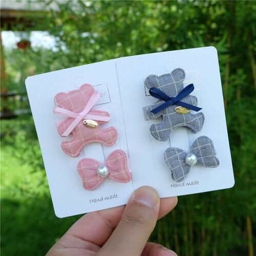 2pcs/set Kids Plaid Bear Hair Clips Baby Cute Bows Hairpin Princess Headwear Barrettes Cartoon Animal Hair Accessorie For Child
