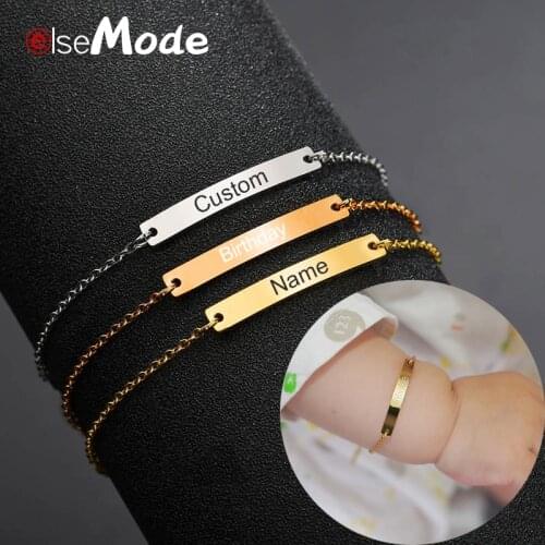 ELSEMODE Custom Baby Name Bracelet Stainless Steel Adjustable Baby Toddler Child ID Bracelet Personalized Girl Boy Birthday