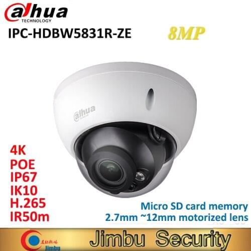 Dahua 8MP WDR IR Dome IP Camera IPC-HDBW5831R-ZE PoE 2.7mm ~12mm motorized lens IR50m camera video surveillance for home indoor