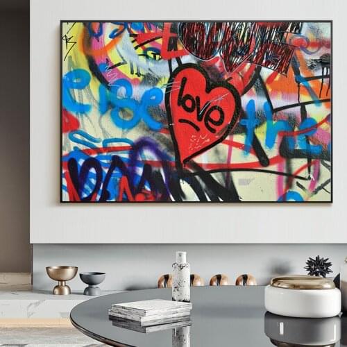 Love Heart Graffiti Canvas Painting Street Art Posters and Prints Banksy Wall Pop Art Pictures Cuadros for Living Room Decor