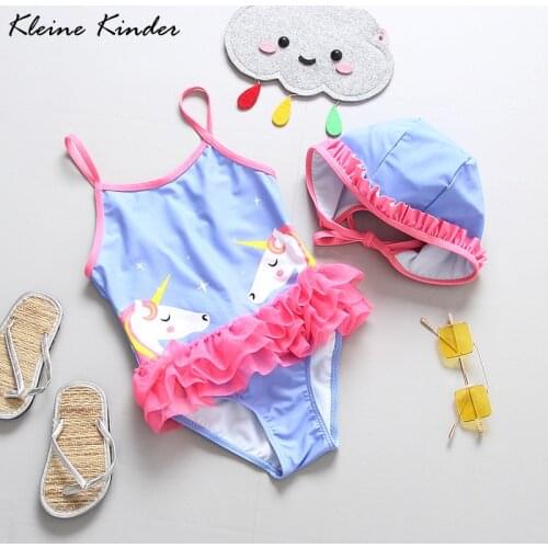 Unicorn Swimsuit for Girls Toddler Infant Baby Swimwear One Piece with Cap UPF50+ Childrens Bikini Ruffle Bathing Suit Kids
