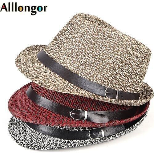 Summer Jazz Hat Men New 2020 Casual British style Short Sleeve Man Panama Women Fedora Cap With Belt Beach Cap Sun Hats