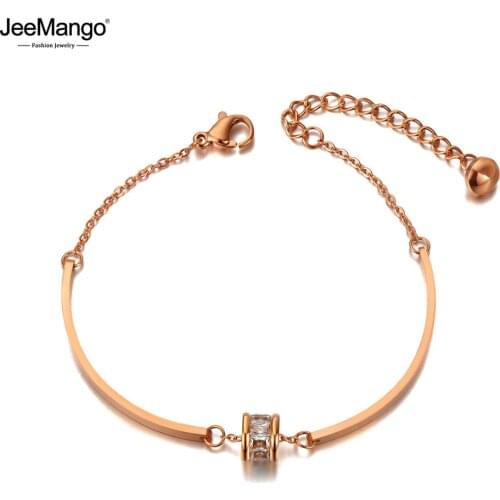 JeeMango Trendy Bohemia Stainless Steel CZ Crystal Charm Bracelets For Women Chain Link Bracelet Jewelry Женский Браслет JB20096