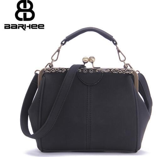 BARHEE New Faux Suede Vintage Women Handbag Nubuck Korean Fashion Female Clip Frame Shoulder Bag PU Leather Small Tote Bolsas