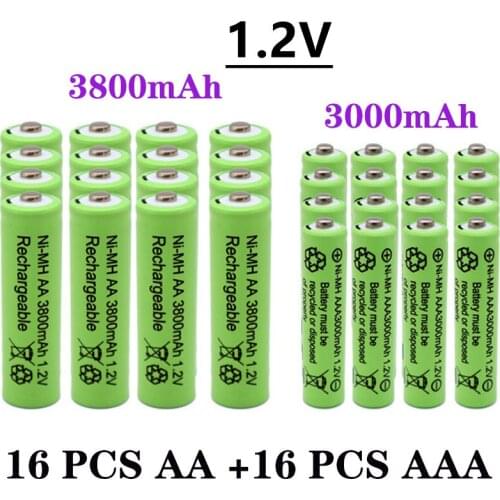 100% New 1.2V AA 3800mAh NI-MH Rechargeable Batteries+1.2 V AAA 3000 mAh Rechageable battery NI-MH battery