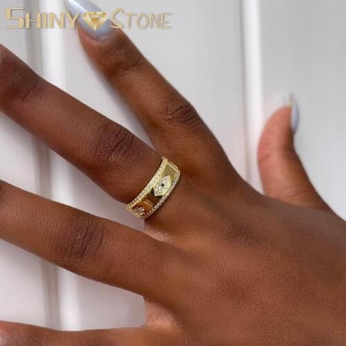 New Luxxury Women Finger Rings Gold Color With Blue Evil Eye Clear Cz Paved Fashion Shiny Bling Amazing Popular Jewelry