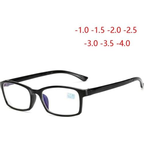 Blue Film Coating Finished Myopia Glasses Women Men TR90 Square Anti-blue Light Nearsighted Glasses Male -1.0 -1.5 -2.0 To -4.0