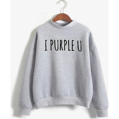 Autumn Winter Fleece Warm Hoodie Korean Style Streetwear Tops Sweatshirt I Purple U Letter Printed WomenS Sweatshirt