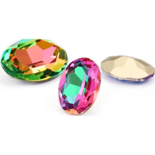 XIAOPU Oval Piontback Loose Rhinestones K9 Glass Colorful Shimmer Fadeproof Strass Crystal Glue on Clothes Jewelry Accessories