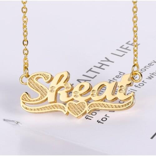 DODOAI Custom Name Necklace Double Words Stainless Steel 3D Necklace Personalized Name with Heart Necklace For Women Men Jewelry