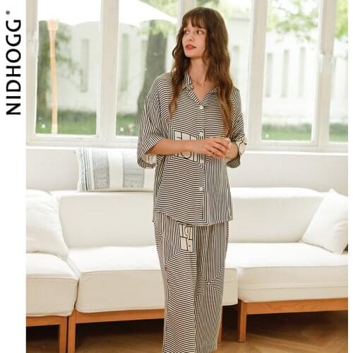 Summer Crash Pajamas Women Lapels Fashion Satin Lounge Wear Short-sleeved Trouser Sleepwear Stitching Maze Pijamas 2 Piece Set