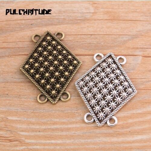 PULCHRITUDE 8pcs 28*36mm Two Color Zinc Alloy Hollow Rectangle Connectors Jewelry Making DIY Handmade Craft