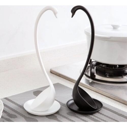 Soup Ladle Swan Shape Design Upright Swan Spoon With Tray High Temperature Resistant Food Grade Pp Cooking Tool White/Black