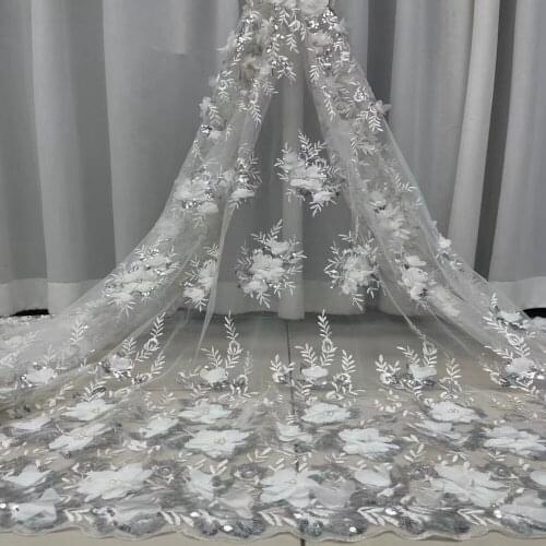 Light French lace fabric with 3d flowers heavy bead tulle lace fabric with 3d florals bridal dress fabric costume dress