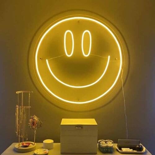 Led Aesthetic Cute Smiley Neon Flex Light Sign For Home Room Wall Decor Kawail Anime Bedroom Decoration Mural Outdoor Lighting