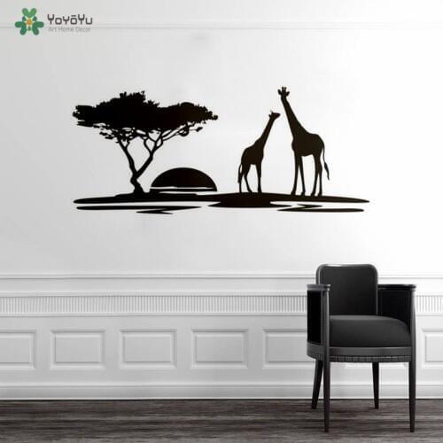 Sunset Wall Sticker Giraffes Wall Decal Vinyl Wall Mural For Forest Park Zoo Natural Scenery Living Room Home Art Decor QQ168