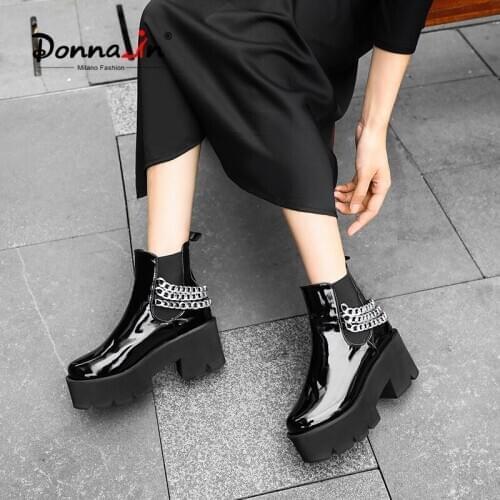 Donna-in 2020 Chain High Heel Ankle Women Boots New Fashion Winter Thick-soled Motorcycle Chelsea Boot Female Shoes Large Size