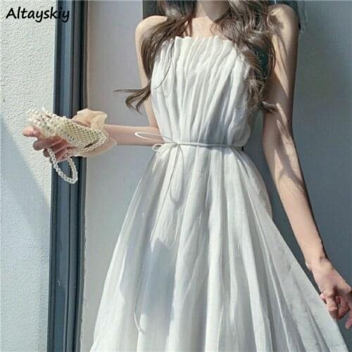 Dresses Women Summer 2021 Mini Sleeveless Vestidos Casual Solid Soft Smooth Loose Ladies Clothing Streetwear Ulzzang Fashion Ins