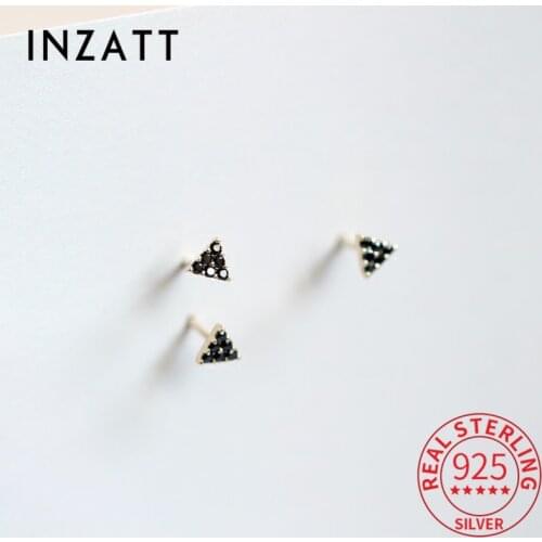 INZATT Real 925 Sterling Silver Black Zircon Triangle Stud Earrings For Fashion Women Party Hiphop Fine Jewelry Drop Shipping