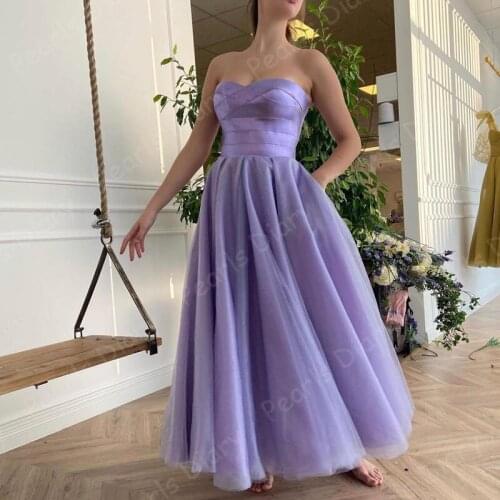 Unique Purple Long Evening Dresses Strapless Prom Gowns 2021 Saudi Arabic Women Trend A Line Formal Party Dresses Robe De Soiree