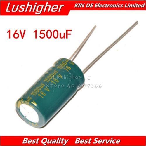 10PCS 16V1500UF 10*20mm 1500UF 16V 10x20 mm Aluminum Electrolytic Capacitor DIP