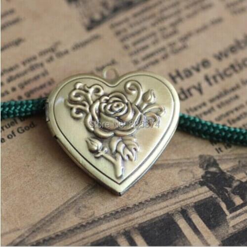 Rose Pattern 100pcs Wholesale Antique Bronze 29mm Heart-Shaped PHOTO LOCKET Blank for Charm & Pendant DIY Jewelry Accessories
