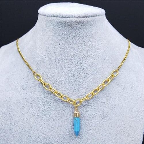 2021 Divination Hexagonal Prism Stone Stainless Steel Necklaces for Women Silver Color Necklace Jewelry pendentifs ND44S01