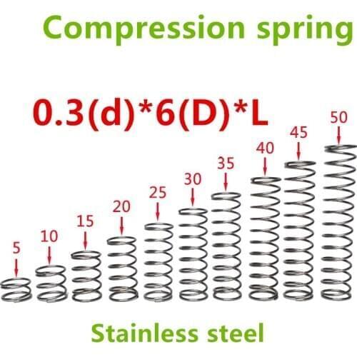 50pcs 0.3*6*(5/10/15/20/25/30/35/40/45/50) Stainless steel Series small spot spring wire compression pressure springs