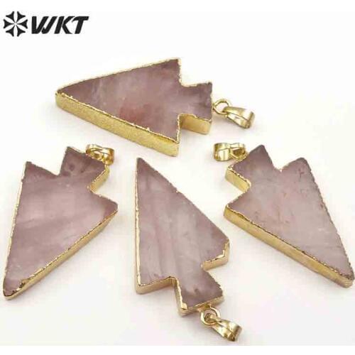 WT-P1425 WKT New natural rose pink quartz sweet charming arrow-shaped gold edging pendant accessories